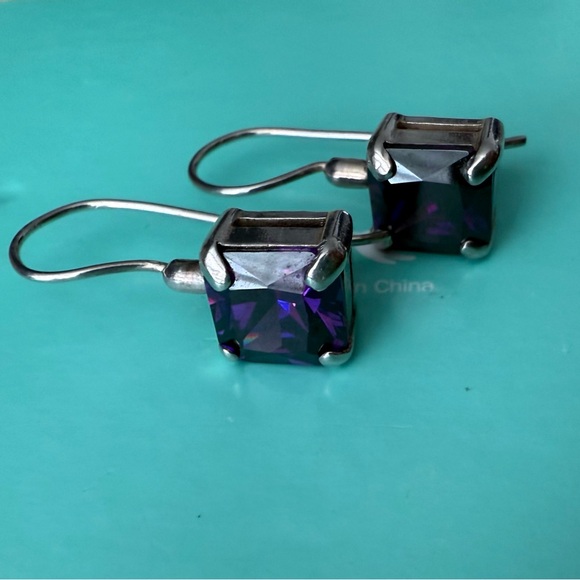 925 Silver Amethyst Square Drop Earrings - Picture 5 of 11